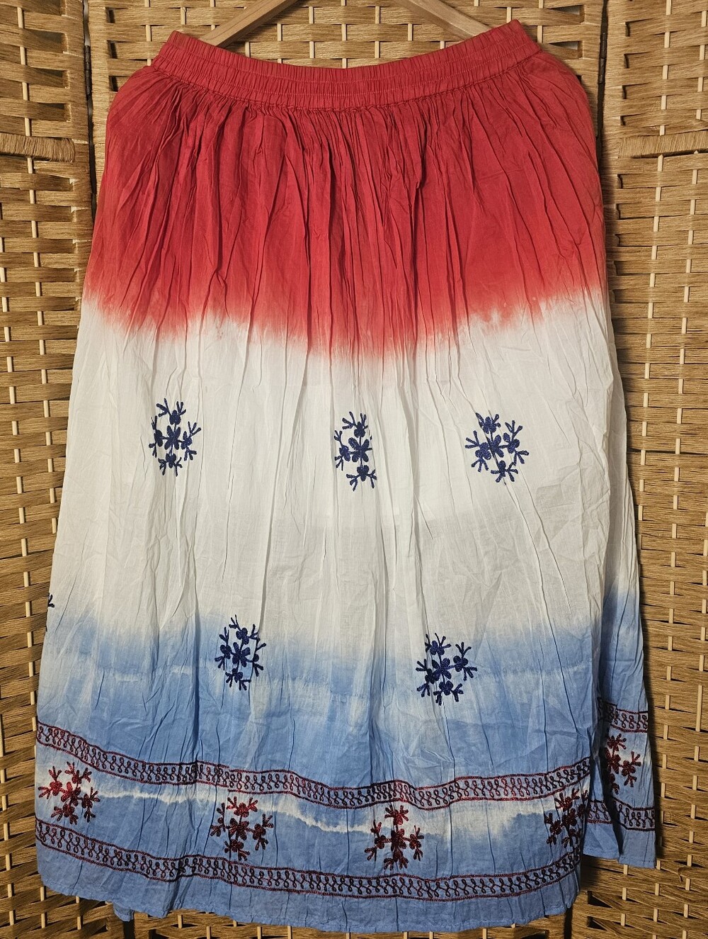 Young Threads Red White Blue Embroidered Boho Skirt Americana XL NWT - Picture 2 of 5